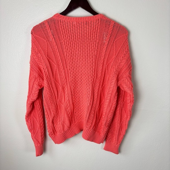 Ralph Lauren Black Label Cable Knit Sweater Coral Women’s Sz Medium 100% Cotton - Picture 4 of 6